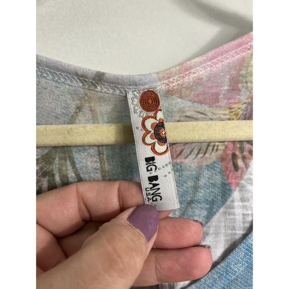 90s Y2K Safari Bling Sharkbite Top Sz 2XL Fitted Cap Sleeve Semi Sheer‎ Stretch - Picture 2 of 8